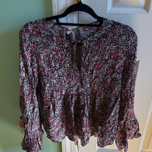 BCBG Generation Floral Oversized Babydoll Top - Black and Magenta